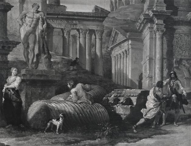 Vasari — Panini Giovanni Paolo - sec. XVIII - Paesaggio con rovine classiche e figure — particolare